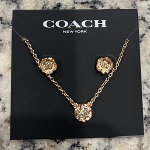 Coach Open Circle Necklace And Tea Rose Stud Earrings Set